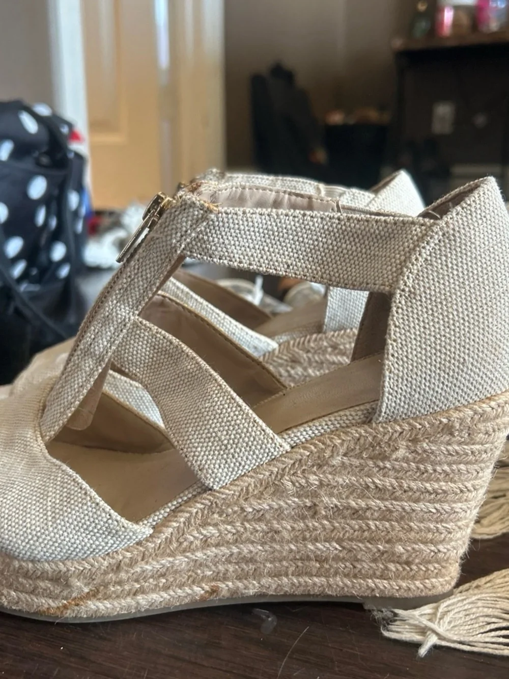 Target Beige Canvas Espadrille Wedge Sandals